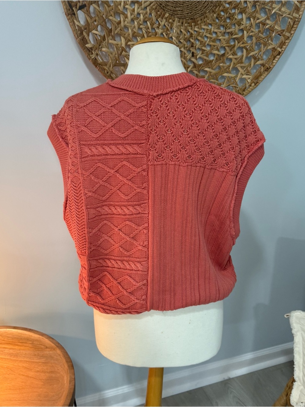 Free People Textured Knit Sleeveless Sweater Vest - Coral - Picture 2 of 4